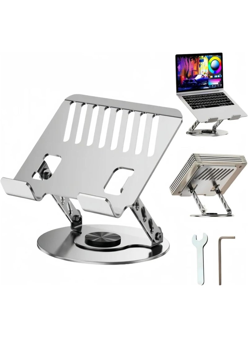 JBQ Adjustable Aluminum Laptop Stand – 360° Rotating Ergonomic Riser for Desk, Foldable & Ventilated Holder for Office and Home - Image 3