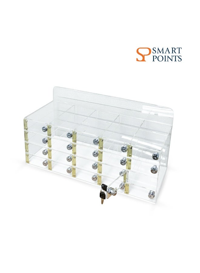 "سمارت بوينتس  " خزانة تخزين الجوالات بـ20 خانة – مصنوعة من الأكريليك الشفاف مع أقفال منفصلة – منظم آمن للمدارس والمكاتب والمراكز التدريبية - Image 1