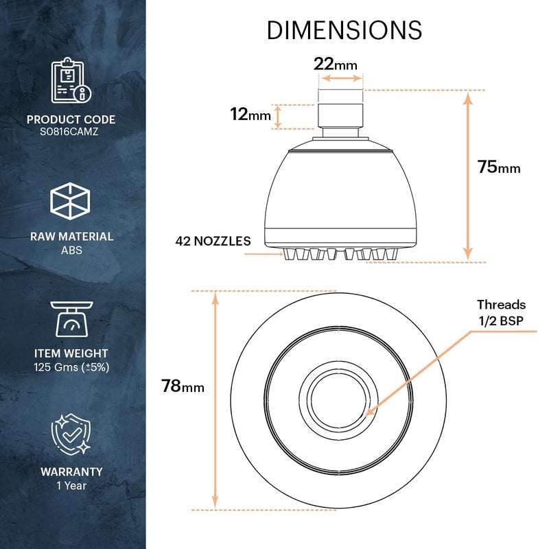 Johnson Bathrooms Dew Single Flow Round Overhead Shower Without Shower ArmABS MaterialRotating Head Overhead ShowerSingleFlow Setting AntiCorrosionEasyClean1 Year WarrantyS0816CAMZ Chrome - Image 2