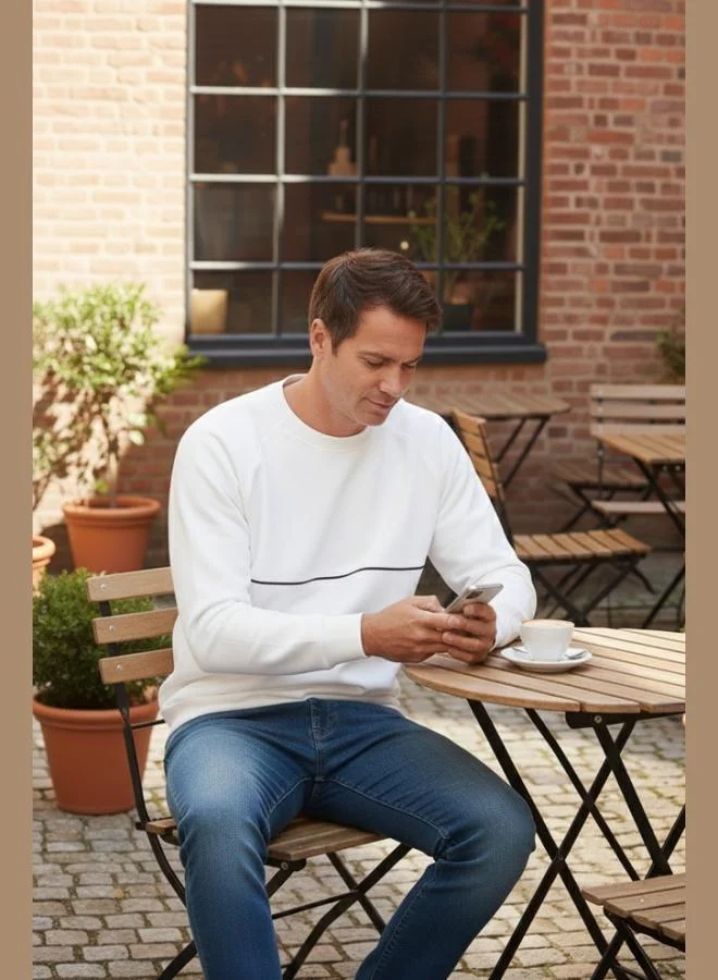 بوراتي سويت شيرت رجالي قطن مخطط بياقة دائرية بقصة مريحة من بوراتي