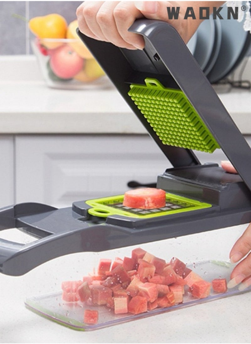 WAOKN - Multi functional vegetable cutter, grid cutting, kitchen small tool, 12 pieces, slicing and planing machine - Image 1