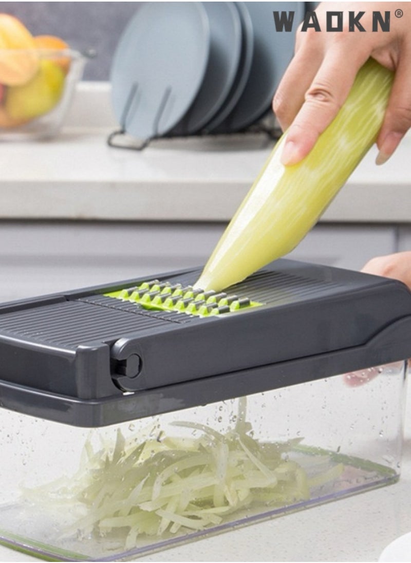 WAOKN - Multi functional vegetable cutter, grid cutting, kitchen small tool, 12 pieces, slicing and planing machine - Image 1