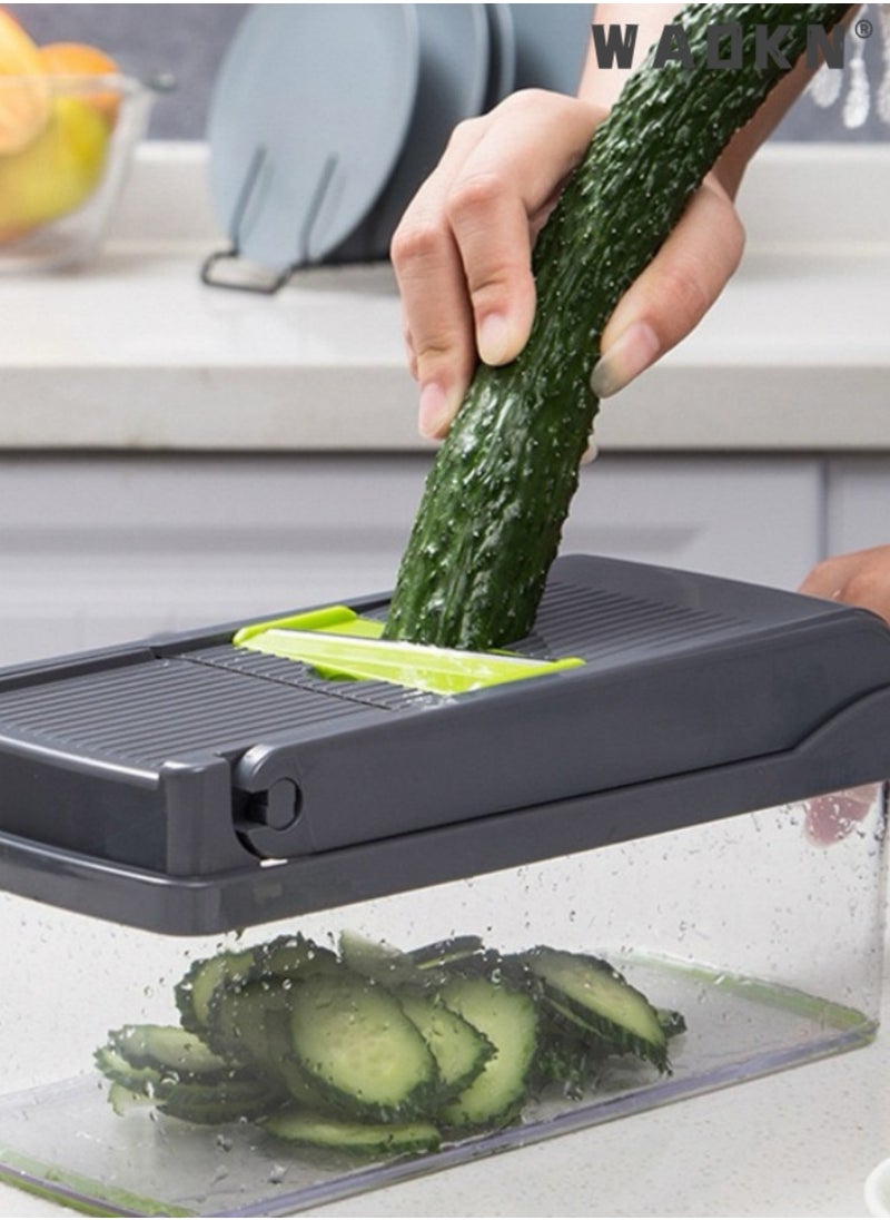WAOKN - Multi functional vegetable cutter, grid cutting, kitchen small tool, 12 pieces, slicing and planing machine - Image 1