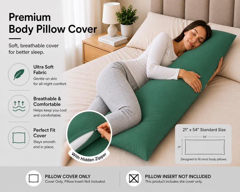 EVOLIVE Ultra Soft Microfiber Body Pillow Cover/Pillowcases 21"x54" with Hidden Zipper Closure (21"x54" Body Pillow Cover, Evergreen) - Image 3