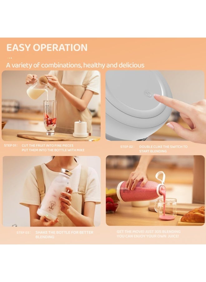 Portable Blender 500ml Personal Smoothie Maker – 6-Blade USB Rechargeable Mini Juicer Cup with Travel Lid for Gym, Office & Outdoor Use (Pink) - Image 3