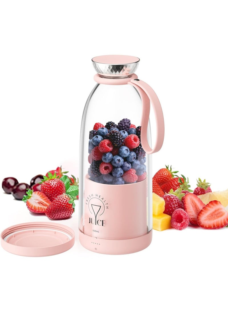 Portable Blender 500ml Personal Smoothie Maker – 6-Blade USB Rechargeable Mini Juicer Cup with Travel Lid for Gym, Office & Outdoor Use (Pink) - Image 1