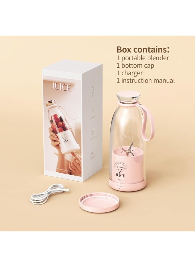 Portable Blender 500ml Personal Smoothie Maker – 6-Blade USB Rechargeable Mini Juicer Cup with Travel Lid for Gym, Office & Outdoor Use (Pink) - Image 2