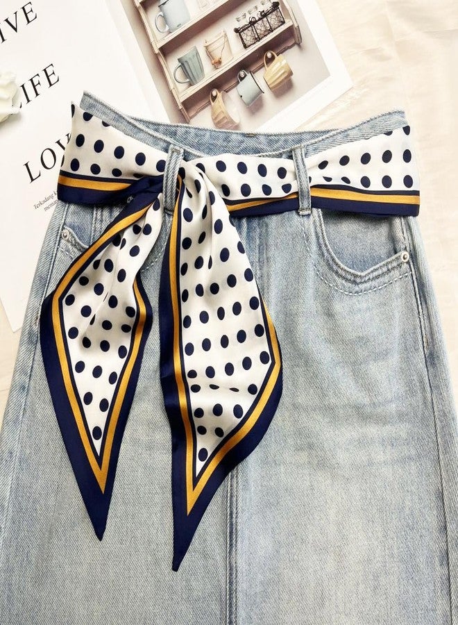 Julunar وشاح شعر جولينار للنساء، وشاح رأس حريري طويل للرقبة، وشاح للحقيبة، وشاح رأس من الساتان، 011. نقاط زرقاء داكنة وصفراء، طويل - Image 5