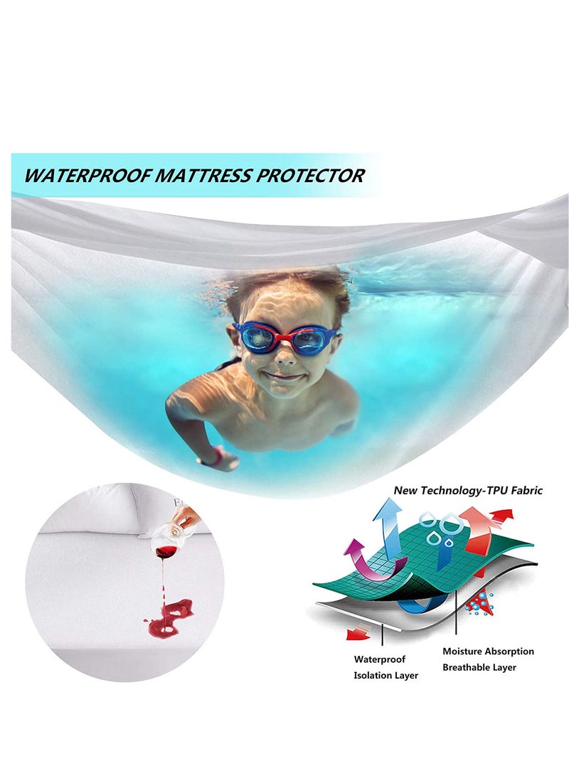 FMJ Mattress Protector Full Size Waterproof Mattress Cover Soft Breathable Noiseless  - Image 3
