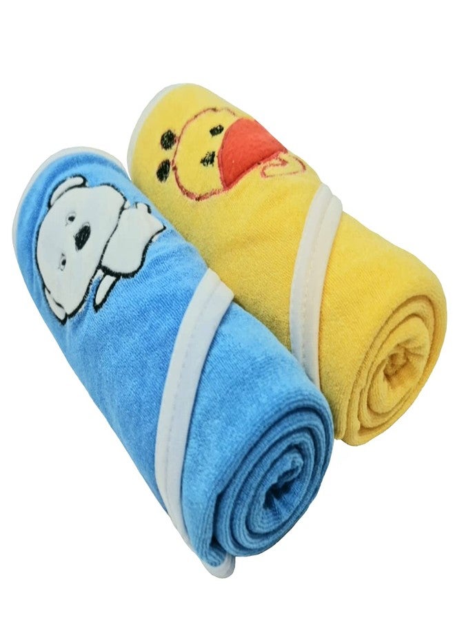 First Kick Baby Cotton Bath Towels New Born Combo Pack Of Hooded Soft Wrapping Towel Pack Of 2 (70 Cm X 66 Cm) Set Of 2, Blue - Image 1