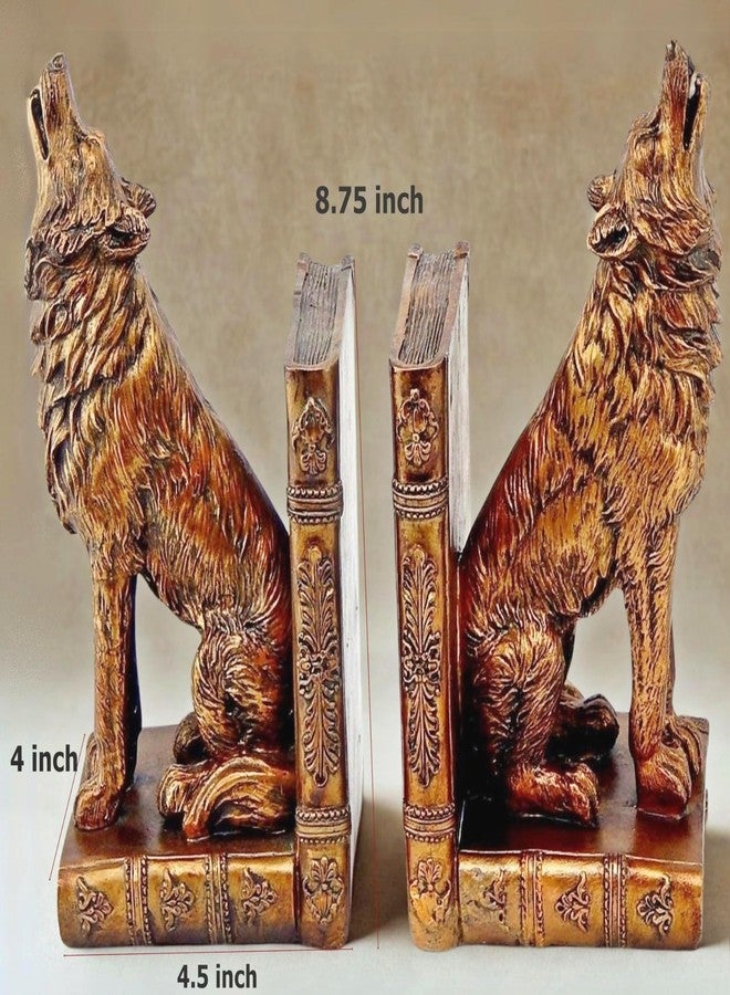 Bellaa Viking Wolf Bookends Set of 2 - Non-Slip Heavy Duty Book Stoppers, Rustic Cabin Decor for Office & Home Howling Wolves Animal 26362 - Image 4