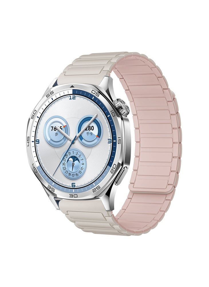 22mm Watch Band for Huawei Watch GT 5 Pro/GT 5/GT 4/GT 3/GT 2 46mm 3-Bead Silicone Magnetic Strap - Starlight/Pink - Image 2