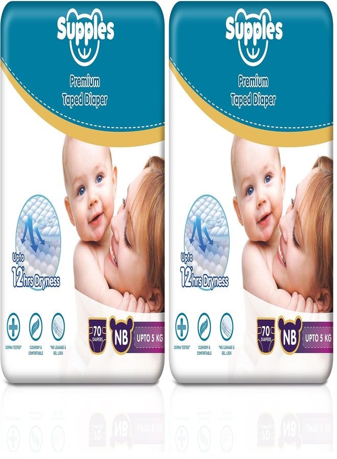 Amazon Brand - Supples Premium Newborn Taped Diapers | Derma Tested, Extra Soft, High Absorbency with Wetness Indicator & Umbilical Cut Design, 12 Hrs Absorption | NB/XS | Up to 5 kg | 70 Count