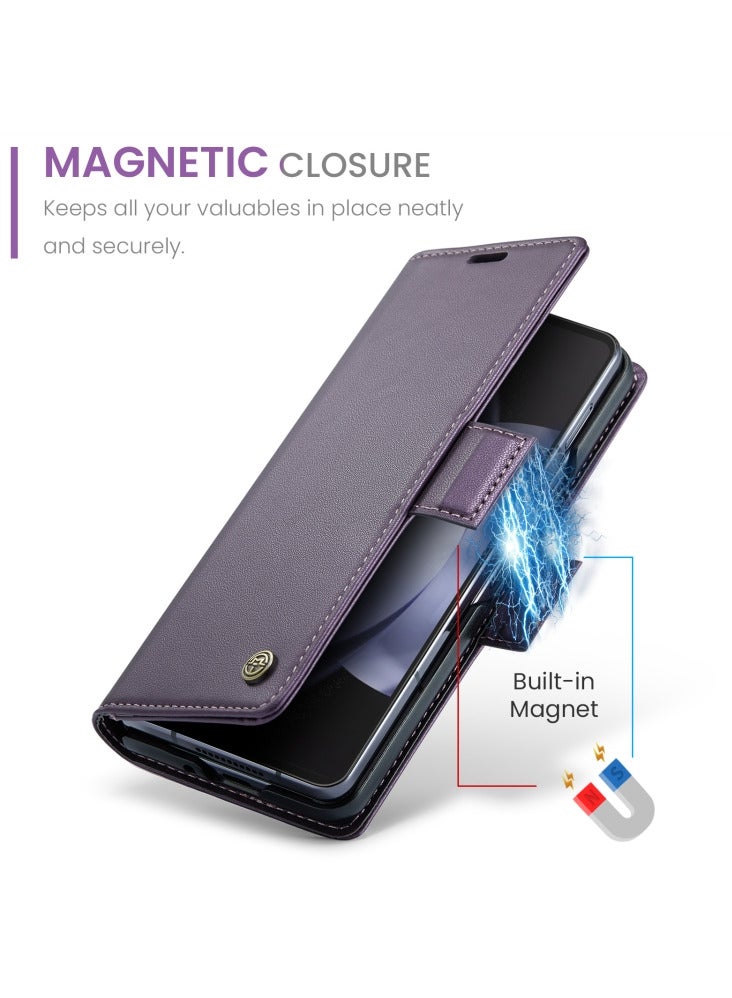 CaseMe Flip Wallet Case For Samsung Galaxy Z Fold 5 [RFID Blocking] PU Leather Wallet Flip Folio Case with Card Holder Kickstand Shockproof Phone Cover (Purple)  - Image 4