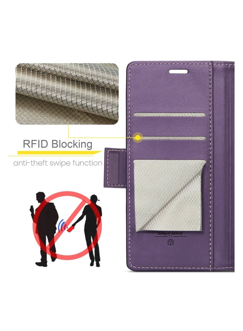 CaseMe Flip Wallet Case For Samsung Galaxy Z Fold 5 [RFID Blocking] PU Leather Wallet Flip Folio Case with Card Holder Kickstand Shockproof Phone Cover (Purple)  - Image 3