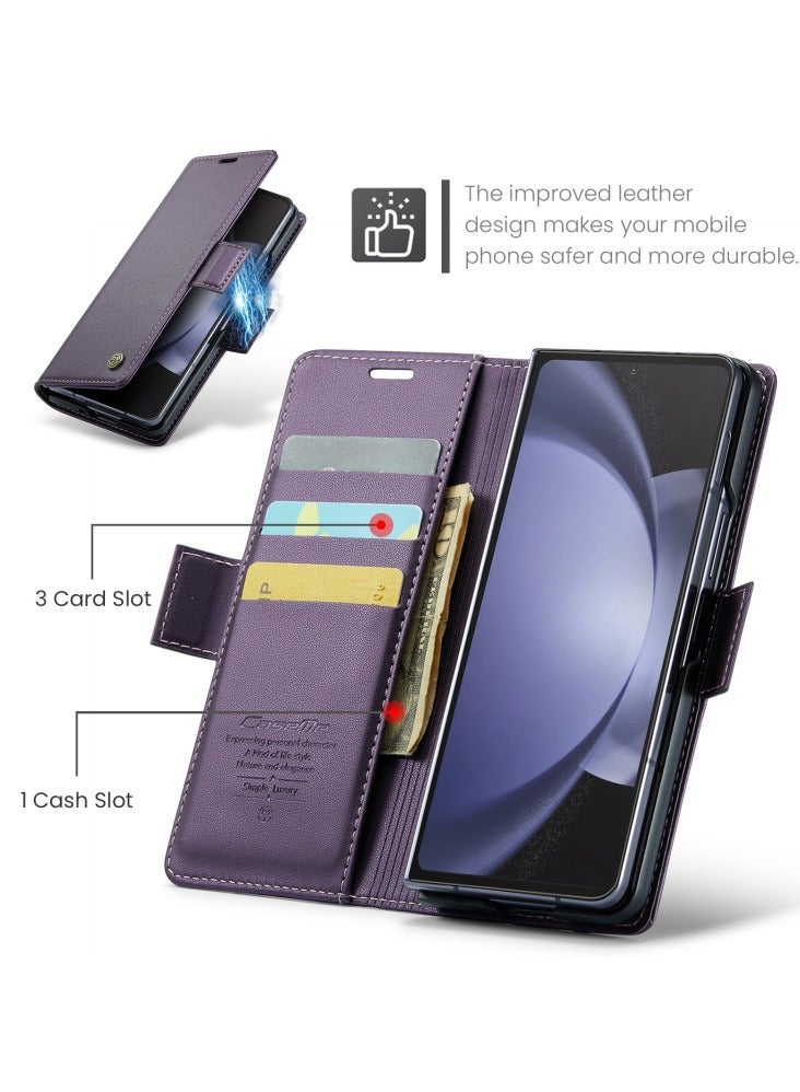 CaseMe Flip Wallet Case For Samsung Galaxy Z Fold 5 [RFID Blocking] PU Leather Wallet Flip Folio Case with Card Holder Kickstand Shockproof Phone Cover (Purple)  - Image 5