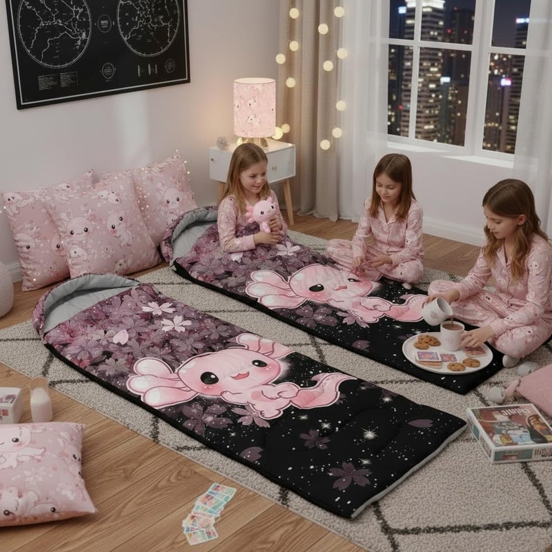 QOOMO Axolotl Cherry Blossom Printed Camping Sleeping Bags,3 Season Warm & Cool Weather,Lightweight,Waterproof Sleeping Bags for Adults & Kids,Traveling,and Outdoors,Camping Gear Equipment,31x90inch - Image 3