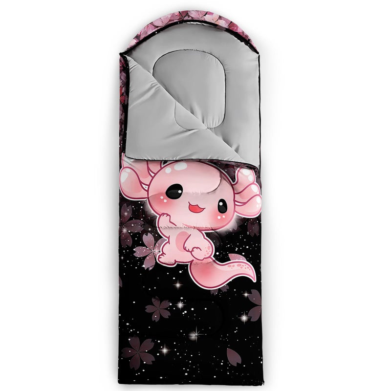QOOMO Axolotl Cherry Blossom Printed Camping Sleeping Bags,3 Season Warm & Cool Weather,Lightweight,Waterproof Sleeping Bags for Adults & Kids,Traveling,and Outdoors,Camping Gear Equipment,31x90inch - Image 5