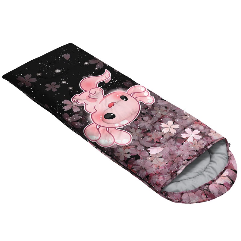 QOOMO Axolotl Cherry Blossom Printed Camping Sleeping Bags,3 Season Warm & Cool Weather,Lightweight,Waterproof Sleeping Bags for Adults & Kids,Traveling,and Outdoors,Camping Gear Equipment,31x90inch - Image 2