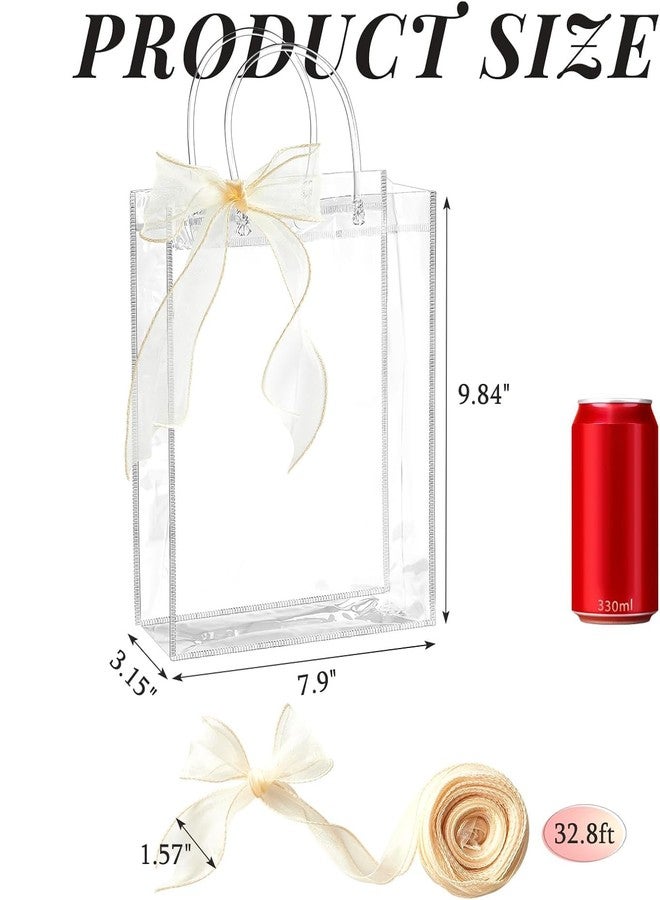 Ohuimrt 20 PCS Clear Plastic Gift Bags with Handles, Reusable Party Favor Bags with Ribbon Transparent Gift Wrap Bags Bulk for Weddings Birthdays, 7.9 x 9.84 x 3.15 Inches - Image 2