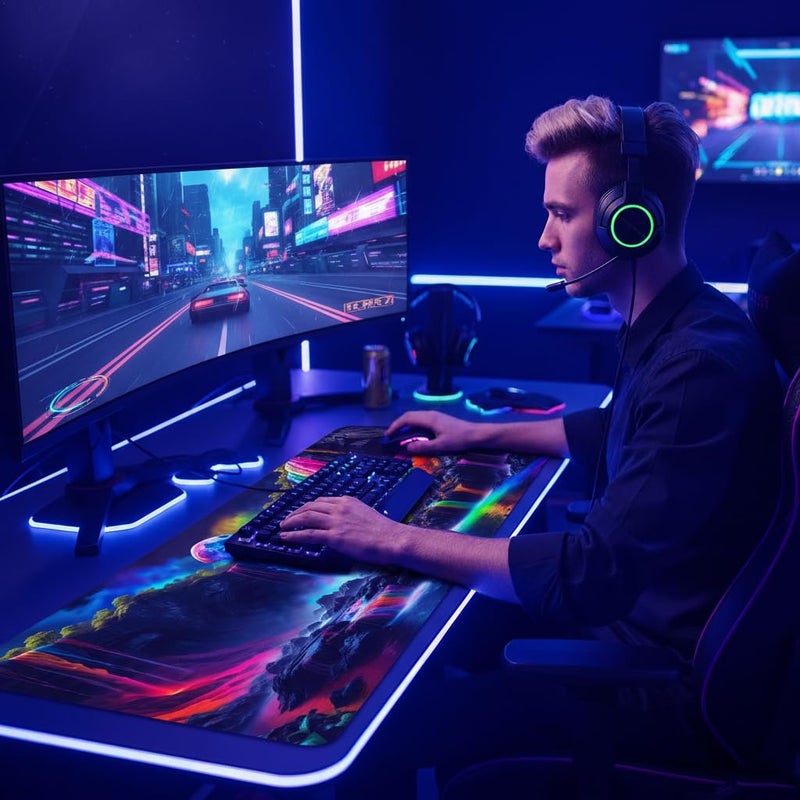 Simpkeely Large Fantasy Waterfall Gaming Mouse Pad - Blacklight Waterproof Glowing Desk Mat, 31.5" x 11.8" Extended Non-Slip Rubber Base for Office & Home - Image 4