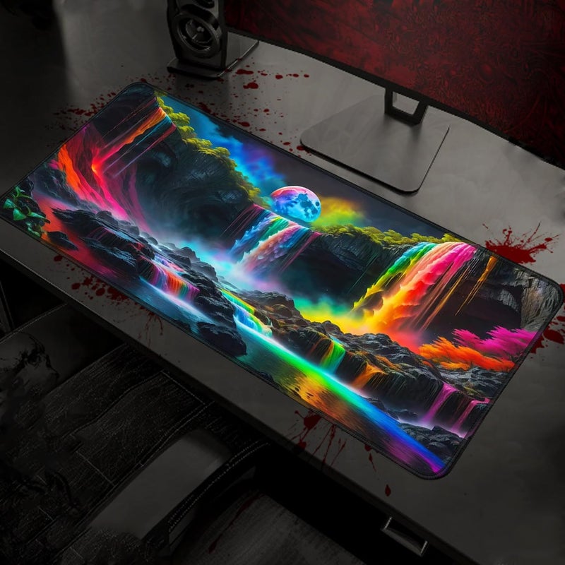 Simpkeely Large Fantasy Waterfall Gaming Mouse Pad - Blacklight Waterproof Glowing Desk Mat, 31.5" x 11.8" Extended Non-Slip Rubber Base for Office & Home - Image 3