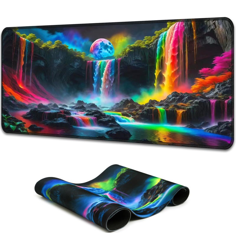 Simpkeely Large Fantasy Waterfall Gaming Mouse Pad - Blacklight Waterproof Glowing Desk Mat, 31.5" x 11.8" Extended Non-Slip Rubber Base for Office & Home - Image 1