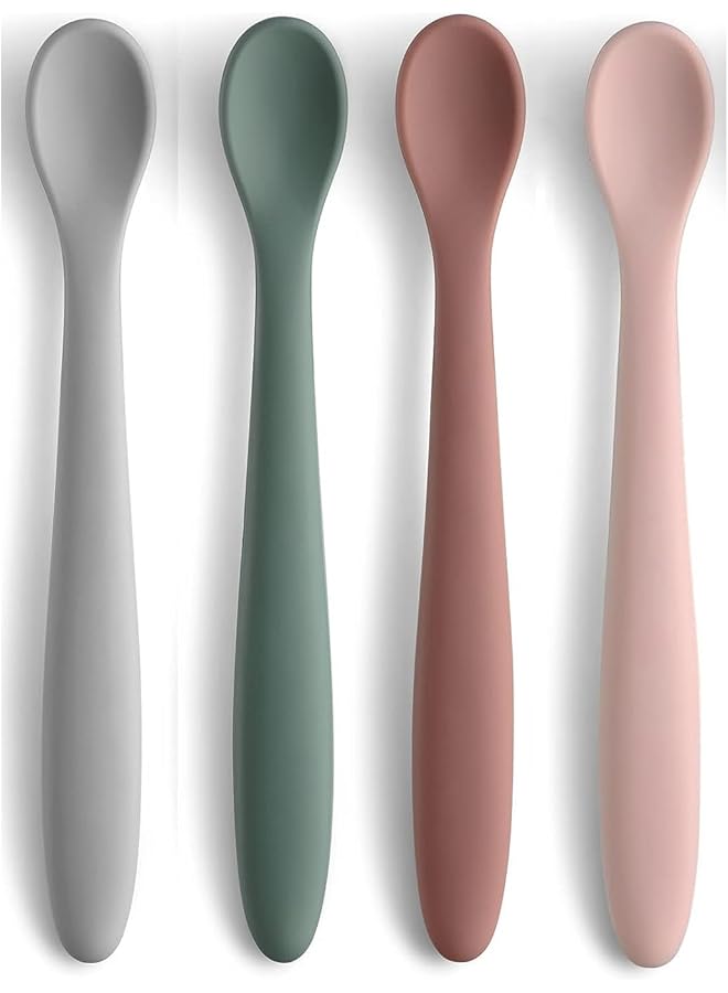 X spring Silicone Feeding Spoons 4 Pcs Flexible Baby Training Utensils Non Slip Grip Self Feeding Spoon Set Essential Baby Supplies For Toddlers 6 12 Months Dishwasher Safe - Image 1