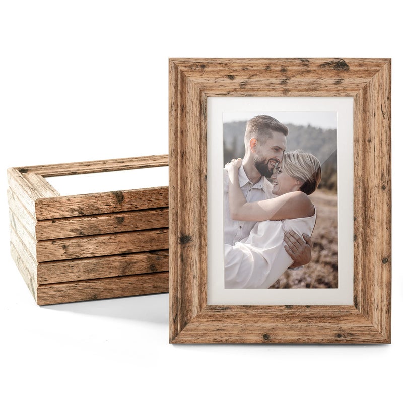 TWING 4x6 Picture Frames Set of 6 Rustic Farmhouse Picture Frame 3x5 with Mat or 4x6 Without Mat Tabletop Display and Wall Mounting Home Decorative collage picture Photo Frames Wood BrownWalnut