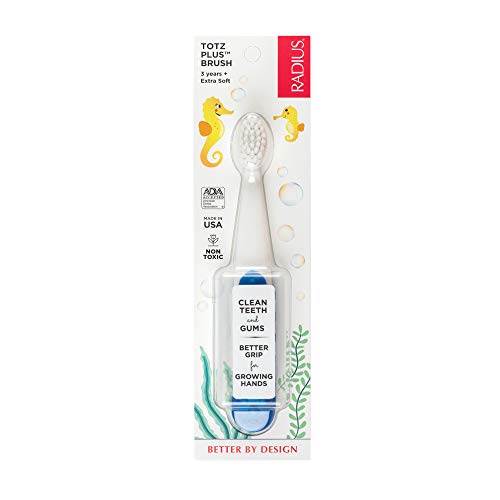 Radius Totz Plus Brush Kids Toothbrush Silky Soft BPA Free ADA Accepted Designed for Delicate Teeth & Gums for Children 3 Years & Up - WhiteBlue - Pack of 1 - Image 1