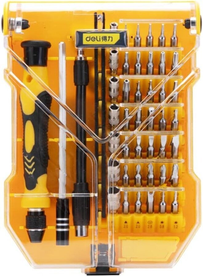 DELI Screwdriver Set, 45 in 1 with 42 Screwdriver Bits, a extension bar and an soft bar, Magnetic Repair Tool Kit for Camera, Computer, Mobile Phone and Game Console, Rubber-Plastic Handle DL3545 - Image 1