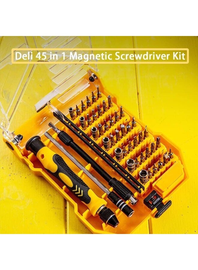 DELI Screwdriver Set, 45 in 1 with 42 Screwdriver Bits, a extension bar and an soft bar, Magnetic Repair Tool Kit for Camera, Computer, Mobile Phone and Game Console, Rubber-Plastic Handle DL3545 - Image 2