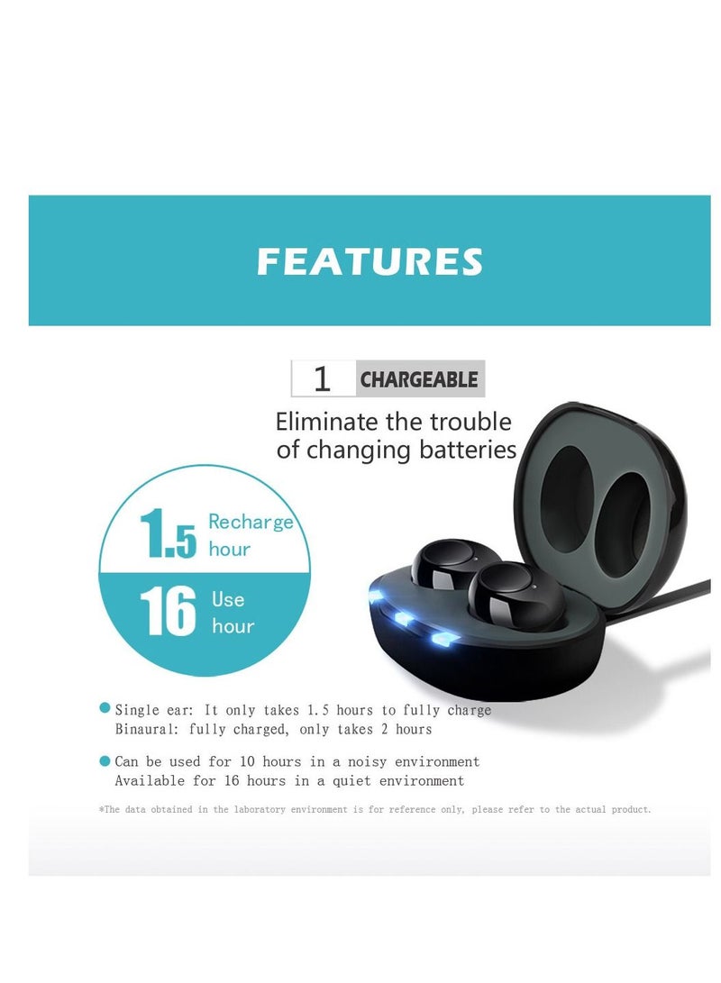 Generic Rechargeable Hearing Amplifier Digital Adjustable Tone for Young Elderly Hearing Loss Sound Amplifier Voice Enhancer Hearing Aids with Charging Box  - Image 4