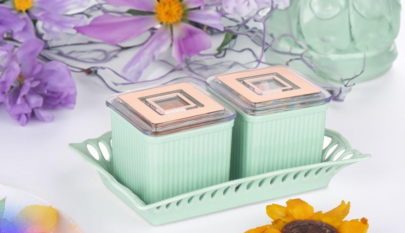 Nabhya Denmark 2Pcs Square Shape Dry Fruit Set Box with Lid Serving Tray Storage Container100 AirTigh Plastic Utility Container 500ml Pack Of 2 Green - Image 3