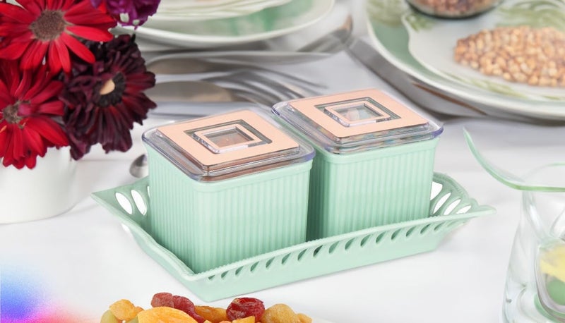 Nabhya Denmark 2Pcs Square Shape Dry Fruit Set Box with Lid Serving Tray Storage Container100 AirTigh Plastic Utility Container 500ml Pack Of 2 Green - Image 2