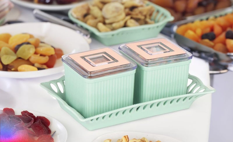 Nabhya Denmark 2Pcs Square Shape Dry Fruit Set Box with Lid Serving Tray Storage Container100 AirTigh Plastic Utility Container 500ml Pack Of 2 Green - Image 4