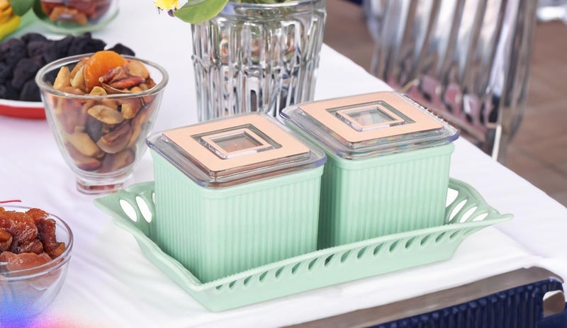 Nabhya Denmark 2Pcs Square Shape Dry Fruit Set Box with Lid Serving Tray Storage Container100 AirTigh Plastic Utility Container 500ml Pack Of 2 Green - Image 5
