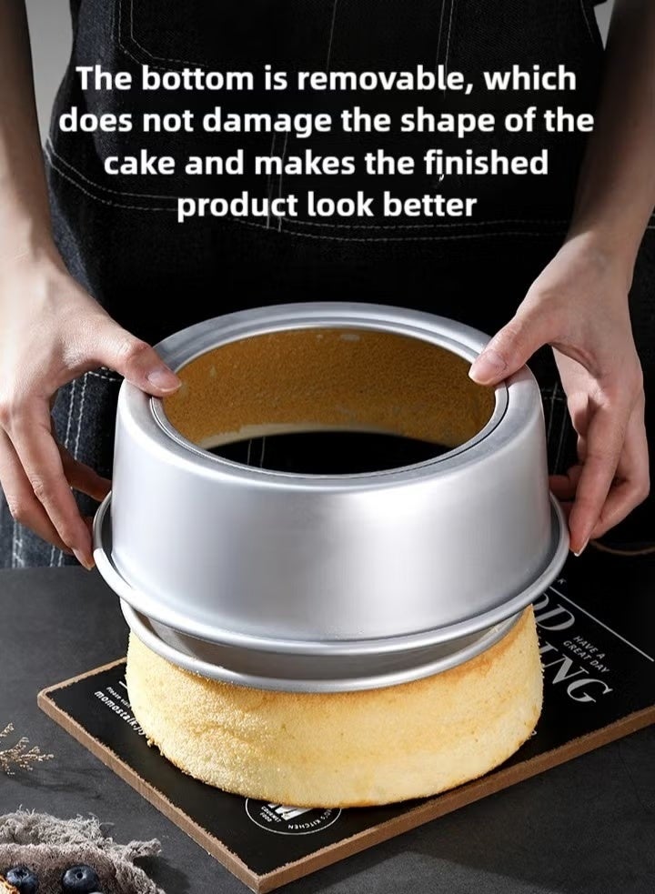 صانعة كيك دائرية، قالب من سبائك الألومنيوم، قالب سفلي قابل للإزالة، فضي 22.1 × 7.8 سم، 8 بوصات قالب كيك صواني كيك صينية كيك - Image 3