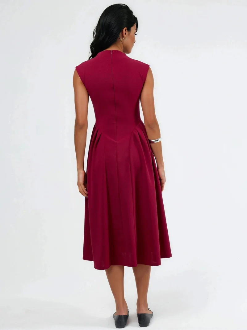 Busem Red BUSEM Textured Paneled Midi Dress for Women | Best Price UAE