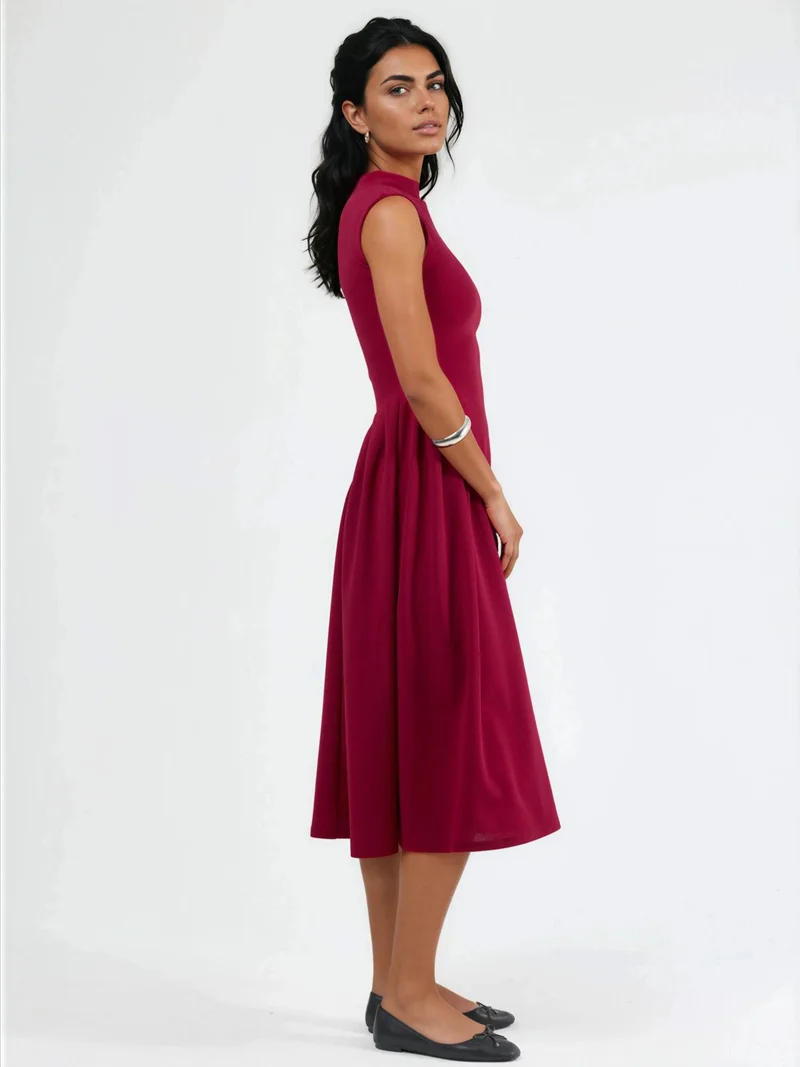 Busem Red BUSEM Textured Paneled Midi Dress for Women | Best Price UAE