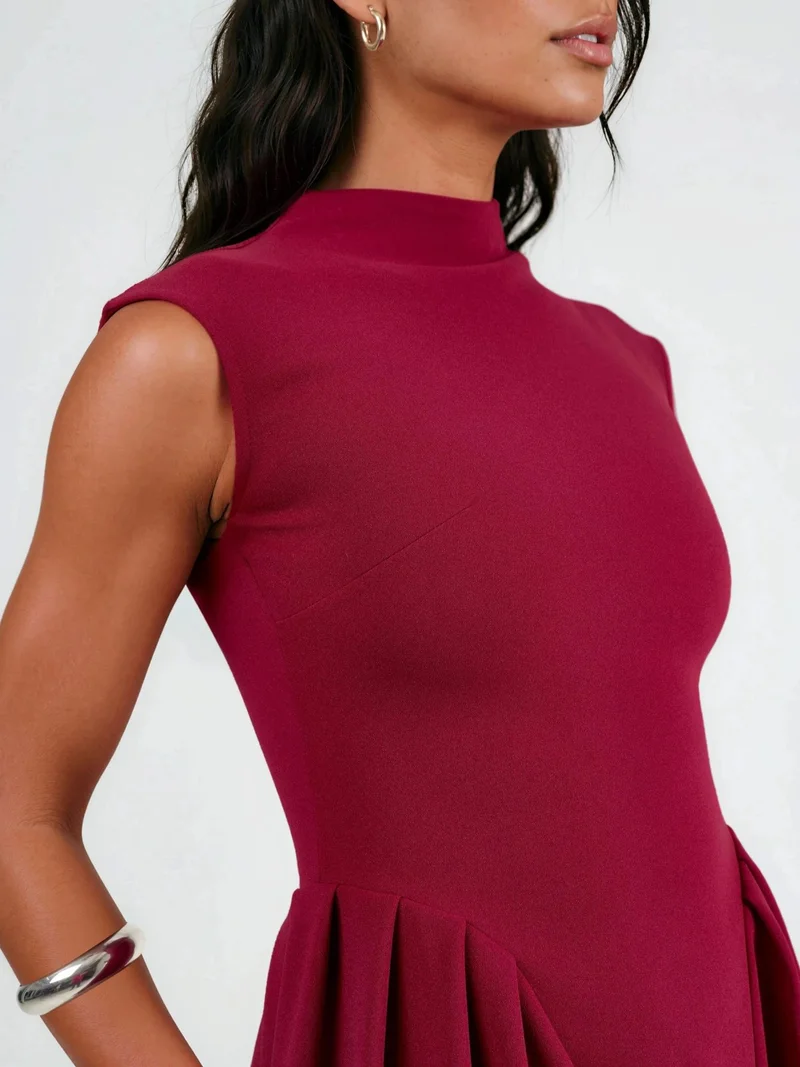 Busem Red BUSEM Textured Paneled Midi Dress for Women | Best Price UAE