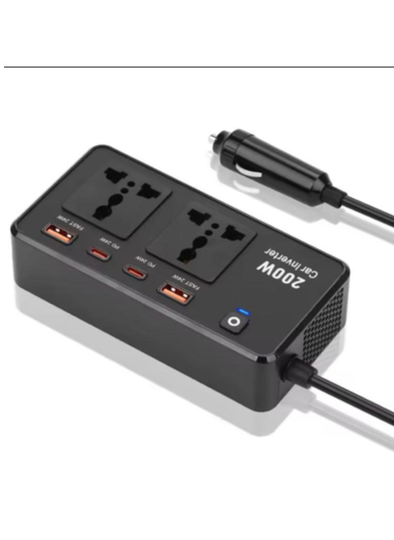 ELTRAZONE Power Inverter Car Adapter 200W – 12V to 220V Voltage Converter for Electric Devices – Includes USB & Type-C Ports, Universal Charging for Laptops, Smartphones & More – Compact & Portable Power Solution for Travel & Car Use  - Image 3