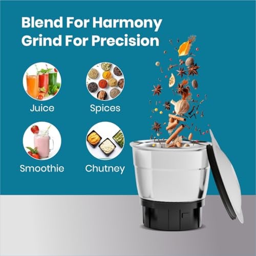 HAPPY E Amigo 750W Mixer Grinder with 4 Jars (3 Stainless Steel + 1 Transparent ABS Shake Jar) | 100% Copper Motor | 22,000 RPM | Heavy Duty | Food Grade Blades | 2-Year Warranty | ISI Certified - Image 4