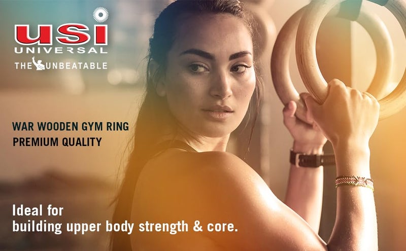 USI UNIVERSAL Wood Gymnastics Rings with Cam Buckle Straps, War Wooden Gym Ring, Ring Diameter 6.7", Adjustable Strap 4.57m - Image 4