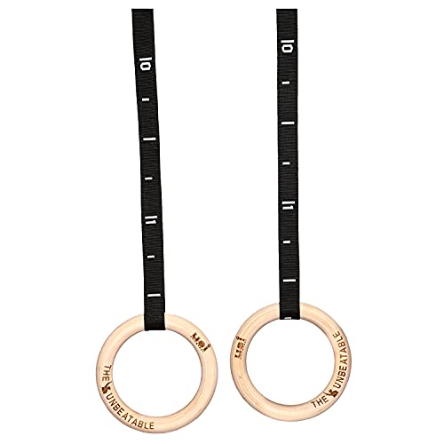USI UNIVERSAL Wood Gymnastics Rings with Cam Buckle Straps, War Wooden Gym Ring, Ring Diameter 6.7", Adjustable Strap 4.57m - Image 1