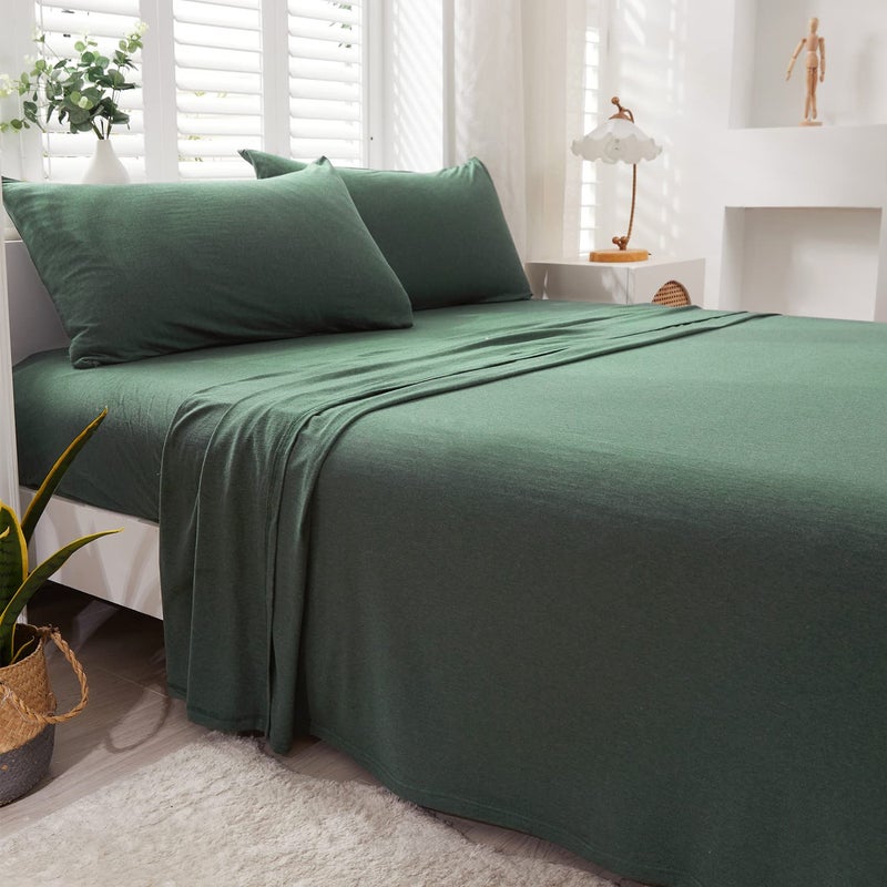 LIFETOWN LIFETOWN 100% Jersey Knit Cotton Bed Sheet Ultra Soft T-Shirt Feel Bedding Sheet 1 Piece Flat Sheet Breathable Wrinkle-Free (Forest Green  King)  - Image 1