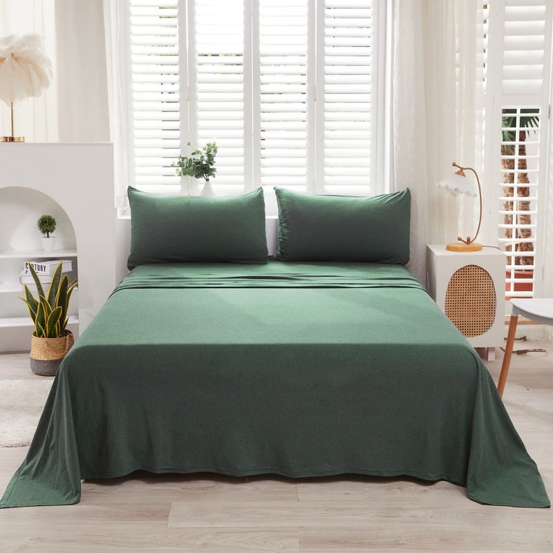 LIFETOWN LIFETOWN 100% Jersey Knit Cotton Bed Sheet Ultra Soft T-Shirt Feel Bedding Sheet 1 Piece Flat Sheet Breathable Wrinkle-Free (Forest Green  King)  - Image 2