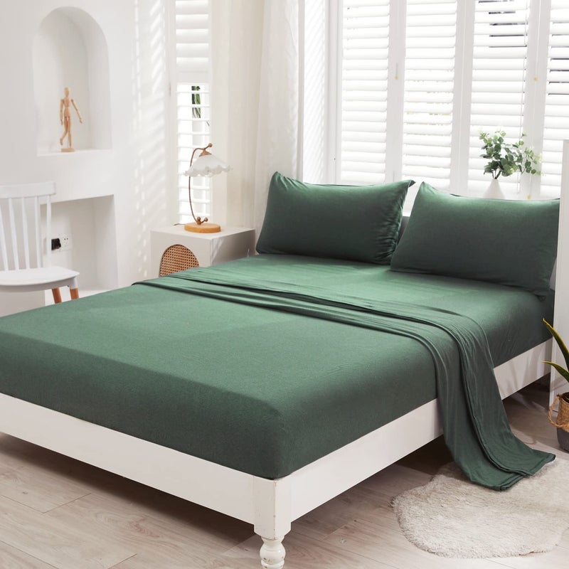 LIFETOWN LIFETOWN 100% Jersey Knit Cotton Bed Sheet Ultra Soft T-Shirt Feel Bedding Sheet 1 Piece Flat Sheet Breathable Wrinkle-Free (Forest Green  King)  - Image 4