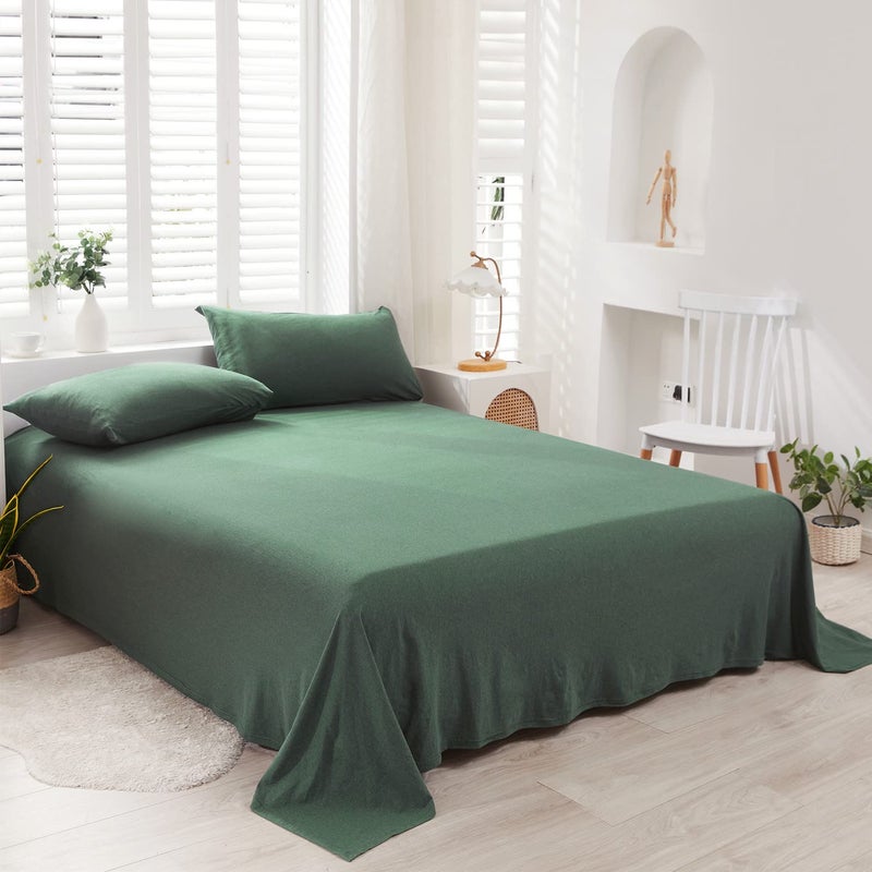 LIFETOWN LIFETOWN 100% Jersey Knit Cotton Bed Sheet Ultra Soft T-Shirt Feel Bedding Sheet 1 Piece Flat Sheet Breathable Wrinkle-Free (Forest Green  King)  - Image 3
