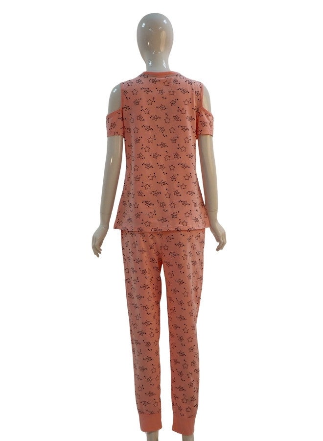 JOANNA JOANNA Women's Stars Print Off Shoulder Shirt & Long Pants Pajama Set, Light Pink - Image 5
